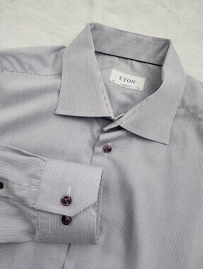 ETONS Size 44/17.5 Contemporary Cotton Dress Shirt Pin Stripes White Lavender